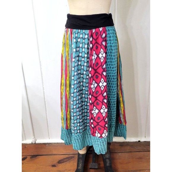 Fire Los Angeles Boho Multicolored Cotton Printed Patchwork Maxi Skirt - Picture 6 of 6